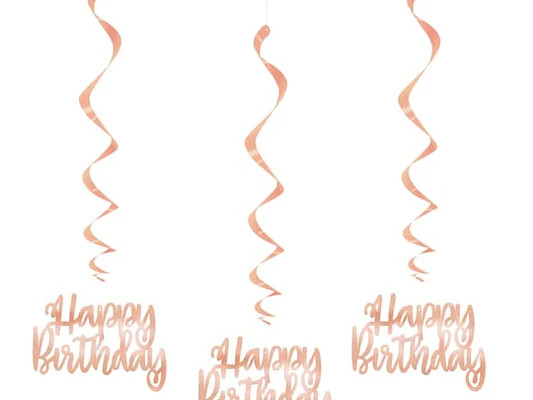 Happy Birthday Rose Gold Hanging Decoration– 3 in pack—Lot of 3 packs