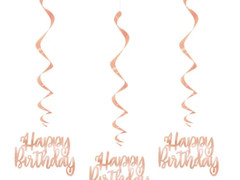Happy Birthday Rose Gold Hanging Decoration– 3 in pack—Lot of 3 packs