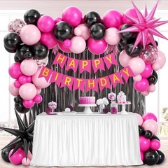 Hot Pink and Black Birthday Decorations with Black Light Hot Pink Confetti