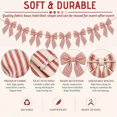 8 ft Red Striped Bow Garland Decorations Red Fabric Bow Banner Hanging Banner…