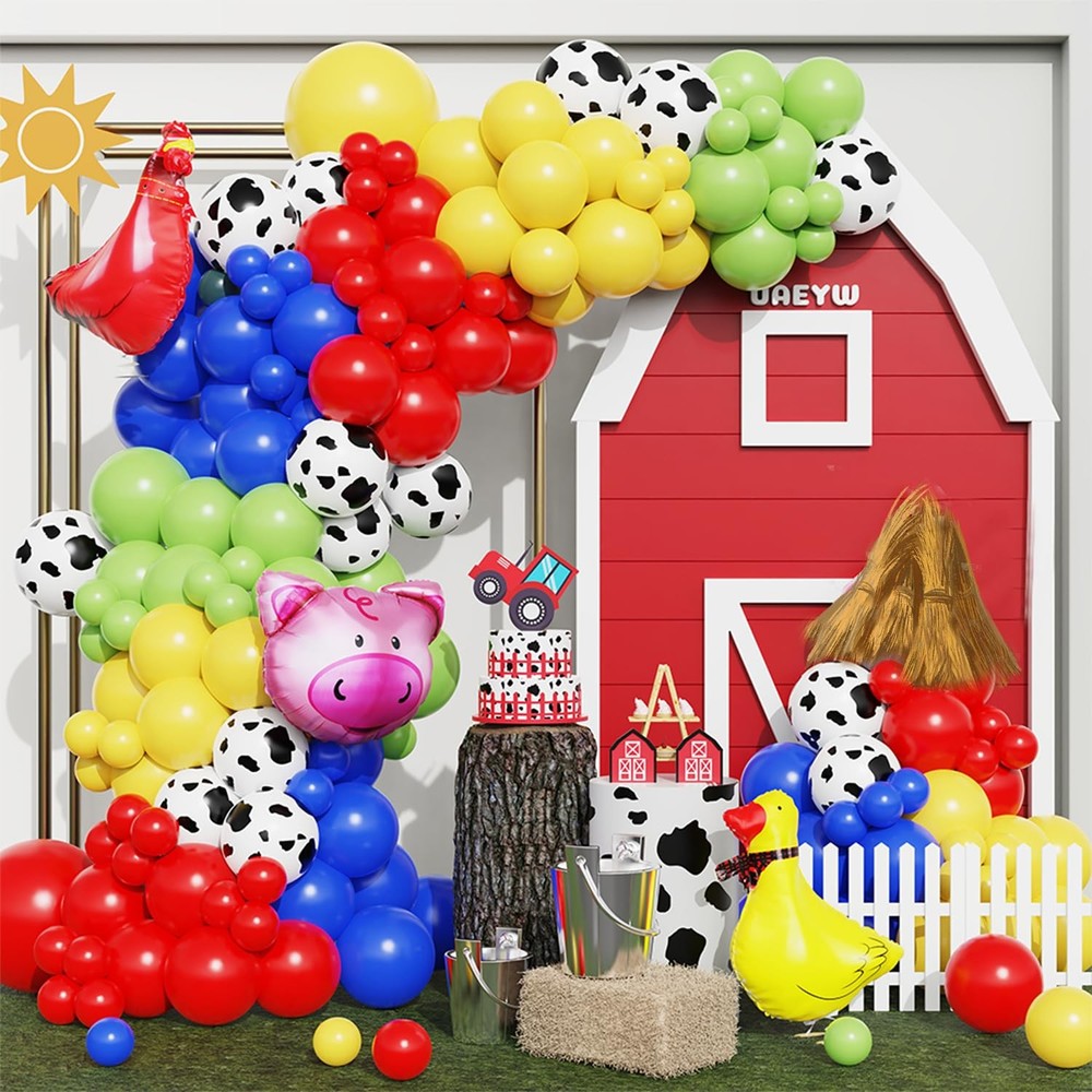 138Pcs Cow Balloon Arch Garland Kit Farm Animals Party Decorations Red Yellow…
