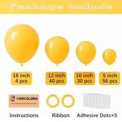 Voircoloria 130pcs Mustard Yellow Balloons Different Sizes 18″ 12″ 10″ 5″ Lem…