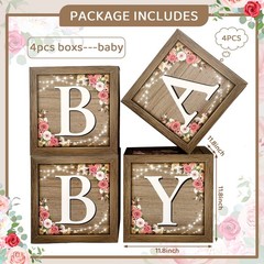 Rustic Floral Brown Baby Boxes Letters Bear Blocks Gender Reveal Props