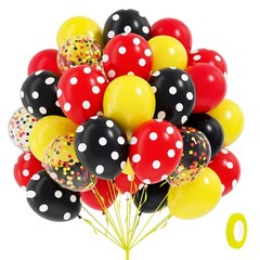 60pcs Red and Yellow Balloons 12inch with Red Print Confetti Black and Yellow.