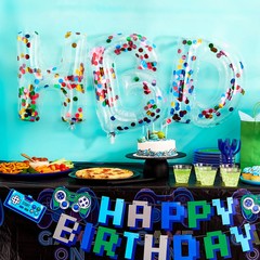Multi-Color Happy Birthday Confetti Metallic Foil Balloon Banner, 16 Pieces, by