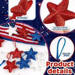 Glittering 2.5-Inch Red, White, and Blue Star Ornaments for Memorial Day