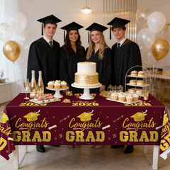 Graduation Decorations 2026, Maroon and Gold Graduation Tablecloths, 2-Pack Cong