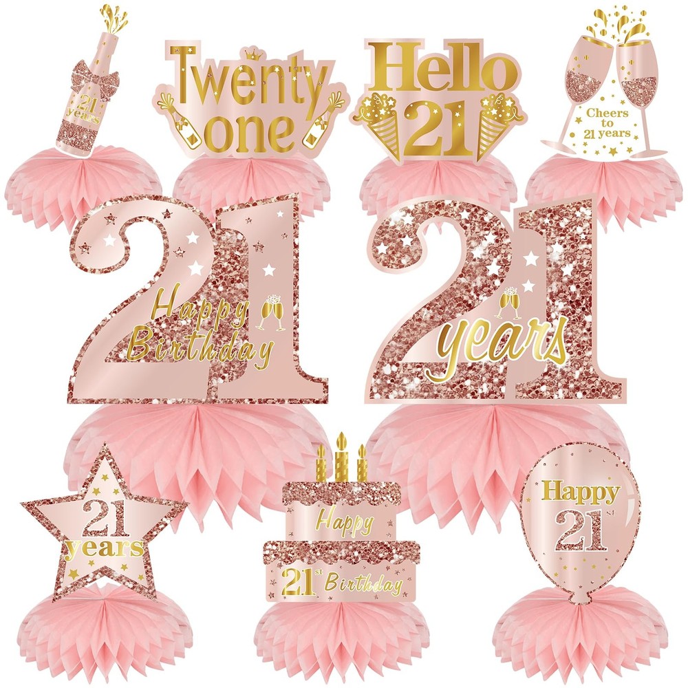 Happy 21st Birthday Decorations 9Pcs Pink Honeycomb Centerpieces Party Supplies