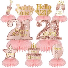 Happy 21st Birthday Decorations 9Pcs Pink Honeycomb Centerpieces Party Supplies