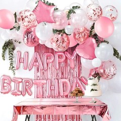 Rose Gold Pink Birthday Party Decor Set Banner Foil Balloons Curtain Tablecloth