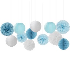 Dusty-Blue White Party-Decorations -Flowers Lanterns – 15pcs Baby Bridal Show…