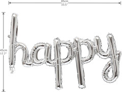 16 Inch Hanging Birthday Banners 3D Silver Foil Cursive Script Letter Balloons f