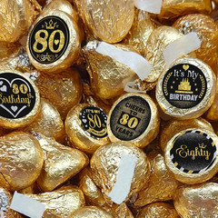 80 Years Old Happy Birthday Round Candy Sticker – 80th Birthday Party Decor-Blac