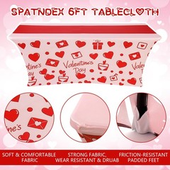 Oudain 2 Pcs Valentine’s Day Stretch Table Cover 6 Feet Red Heart Valentine’s Da