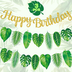 3 Pack Palm Leaf Banner Hawaii Party Decorations Green Leaves Flags Tropical Lea