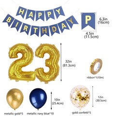 23rd Balloons Party Decorations for Men, Navy Blue Banner Gold Number 23 Foil…