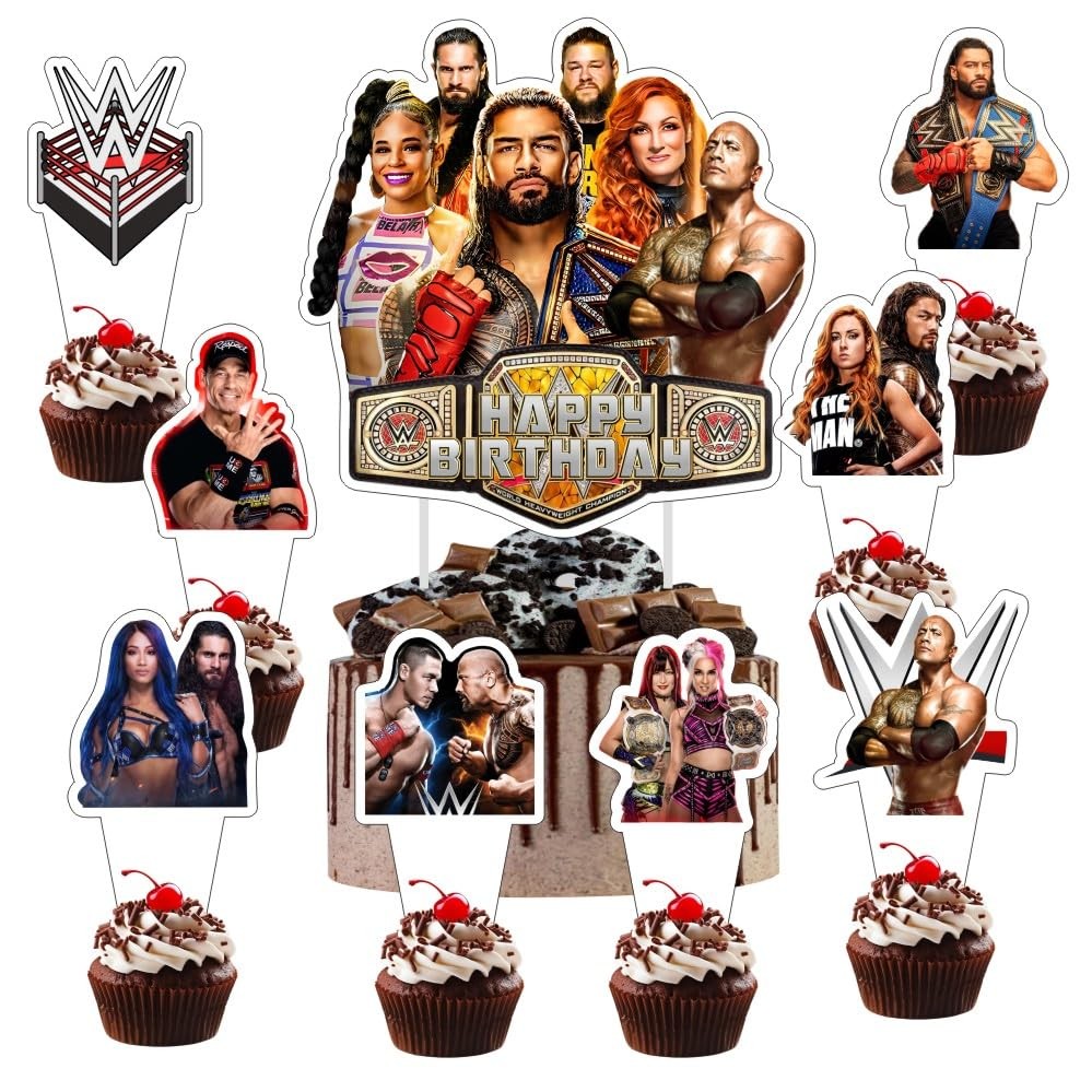 25pcs Wrestling Cake Decorations with 1pcs Cake Topper, 24pcs Cupcake Toppers…