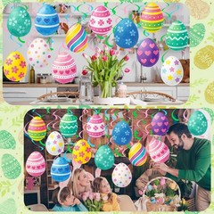 36 PCS Easter Egg Hanging Swirl Ceiling Decorations Foil Colorful Fresh Style