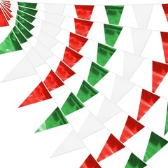 65FT White Green Red Glitter Triangle Pennant Banner Flag Metallic Bunting Fa…