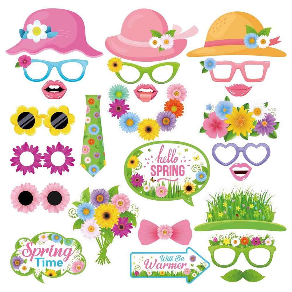 Spring Photo Booth Props with Sticks,Flowers Photo Booth Props,Spring Party D…
