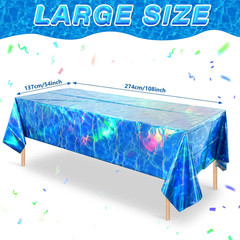 3Pcs Iridescent Ocean Waves Party Tablecloth Decorations,54X108 Inch Blue under