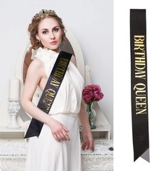 Elegant Black & Gold Rhinestone Birthday Crown Tiara with Sash – Celebrate in…