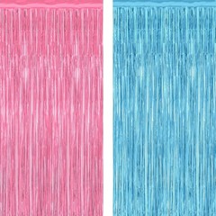 2 Pack Pink Blue Foil Curtains | Elegant Gender Reveal Backdrop, 3.28 x 7.05 FT