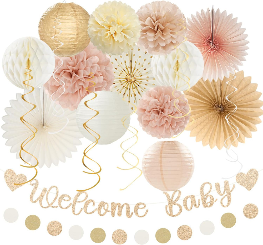 Champagne-Gold Fall Boho Baby Shower Party-Decorations – 21Pcs Girls Welcome Bab