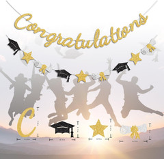 Congratulations Banner Gold Graduation Decorations Class of 2026 Prestrung Congr