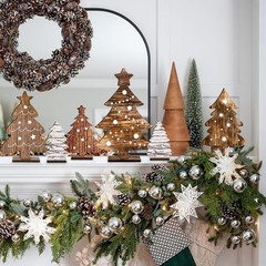 Wooden Christmas Tree Tabletop Decor Freestanding Rustic Tiered Tray 6 PCS
