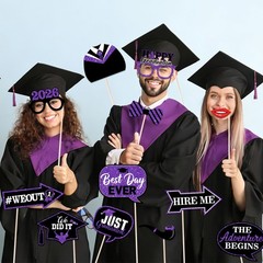 46Pcs Black Purple Graduation Photo Booth Props 2026 Graduation Decorations w…