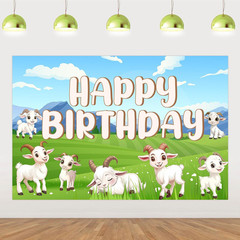 Goat Birthday Decorations, Goat Theme Happy Birthday Backdrop Banner 5×3 Ft