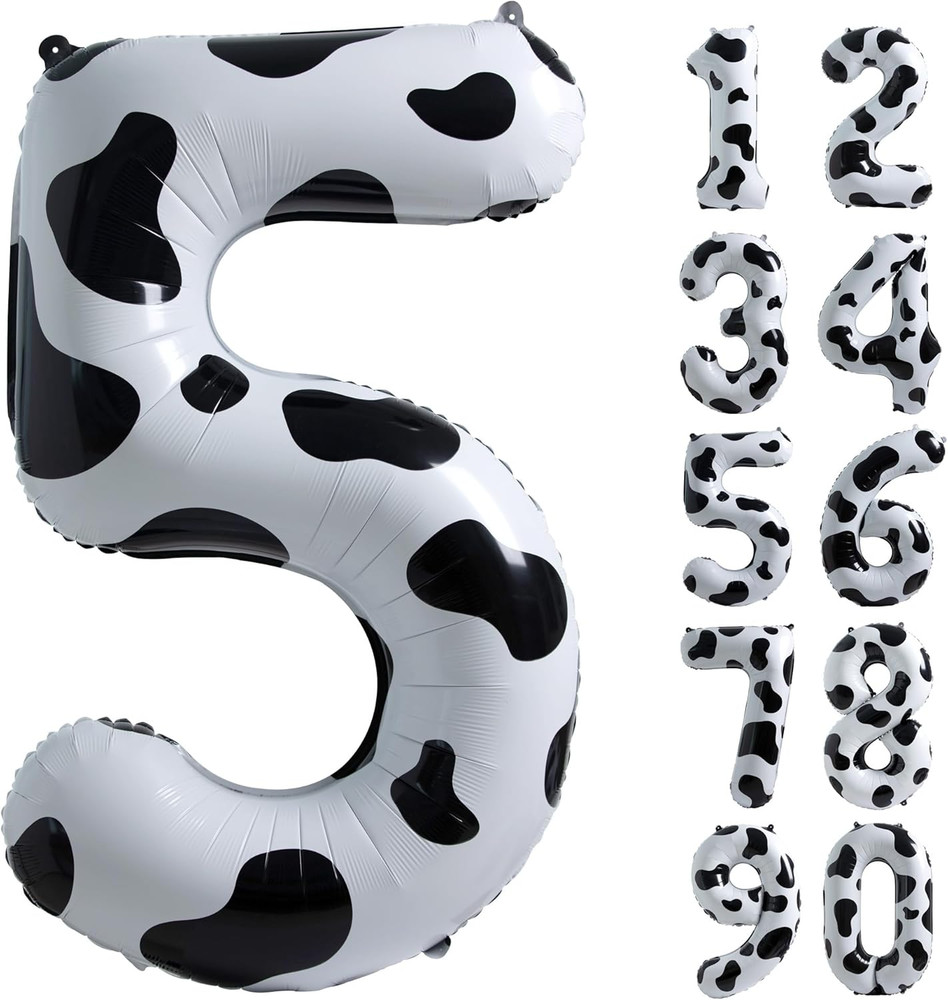Cow Print Balloon Birthday Decorations Supplies,40 Inch Number 5 Balloon | Cowgi