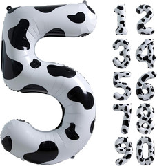 Cow Print Balloon Birthday Decorations Supplies,40 Inch Number 5 Balloon | Cowgi
