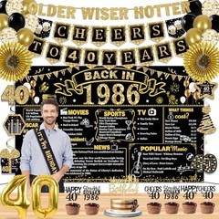 40th Birthday Party Decorations Set – 16PCS Vintage Banner, Backdrop, Swirls & P
