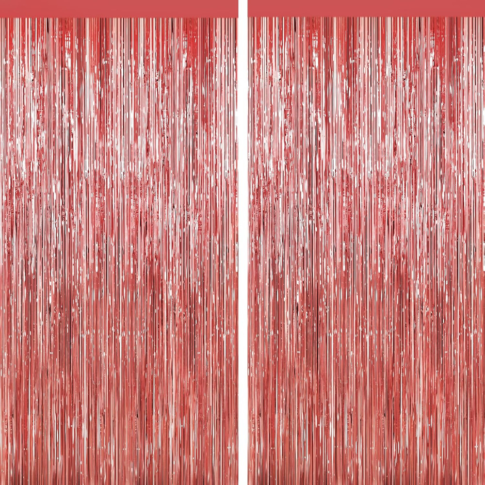 Rose Gold Tinsel Backdrop Foil Fringe Curtains – 2 Packs Door Streamers Backdrop