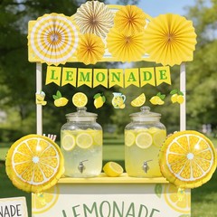Lemonade Stand Party Decorations Kit Lemonade Drink Style Paper Fans Banners