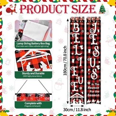 Red Christmas Front Door Porch Banner, Religious Nativity Scene Sign, Believe…