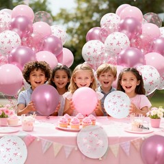 Pink Bow Balloons Set, 50 pcs 12 inch Metallic Pastel Pink White Transparent …