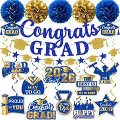 Graduation Decorations 2026, Glitter Congrats Grad Banner Hanging Swirls and Tis