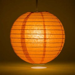 16″ Persimmon Orange Round Paper Lantern, Even Ribbing, Chinese Hanging Wedding