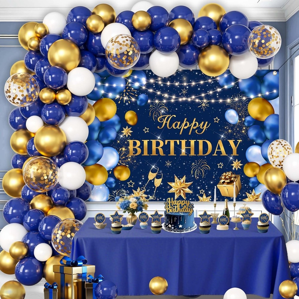 Blue and Gold Birthday Decorations for Men Women, Happy Birthday Decorations …