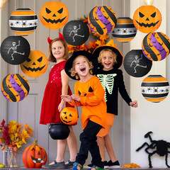 Halloween Paper Lanterns, 12 PCS Halloween Hanging Paper Lanterns, Orange Black