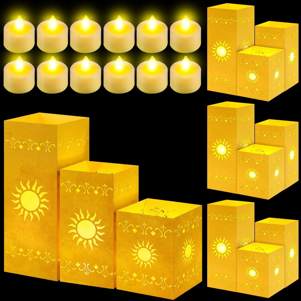 Grinsvalley 12 Pcs Princess Sun Lantern Centerpieces for Table 3 Size Gold Pr…