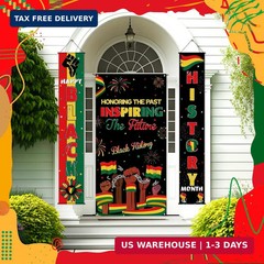 Oudain 3 Pcs Juneteenth Decorations Door Banner Backdrop African American Porch