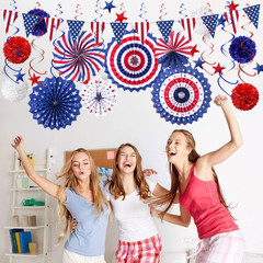 4Th of July Patriotic Party Decorations 27 PCS Set, 6 Paper Fan, 6 Flower Ball,