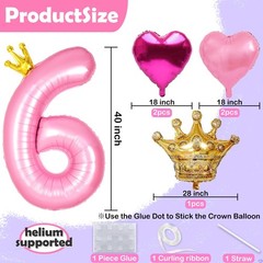 Princess 3rd Party Decorations, 40 inch Large Pink Crown 3 Balloon for Girls’…