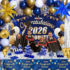 Graduation Decorations 2026, 71 PCS Blue Gold Themed Set, Graduation Party Decor