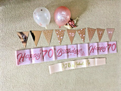 70th Birthday Party Pack, Balloons, banner, Happy 70th Birthday bunting, Sash
