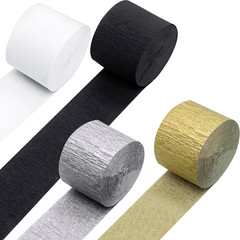 Crepe Paper Streamers 4 Rolls 328ft, White Black Gold Silver Paper Party Streame